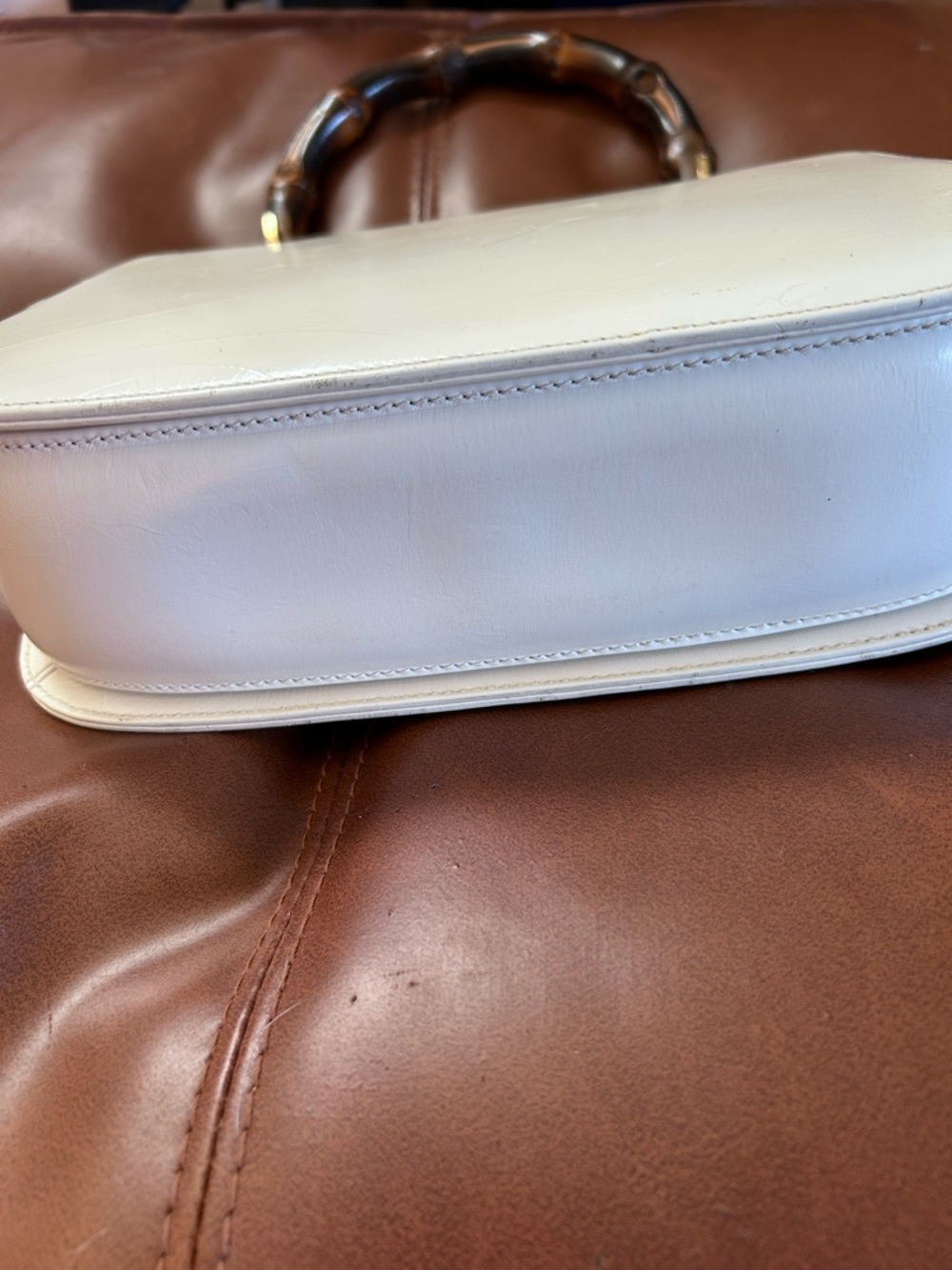 White Leather Bamboo-Handle Top-Handle Purse - Picture 3 of 13